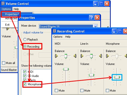 remove microphone fireworks/noise in Windows XP