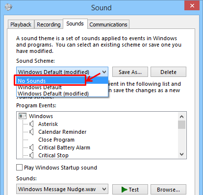 remove mouse click sound, windows ding sound
